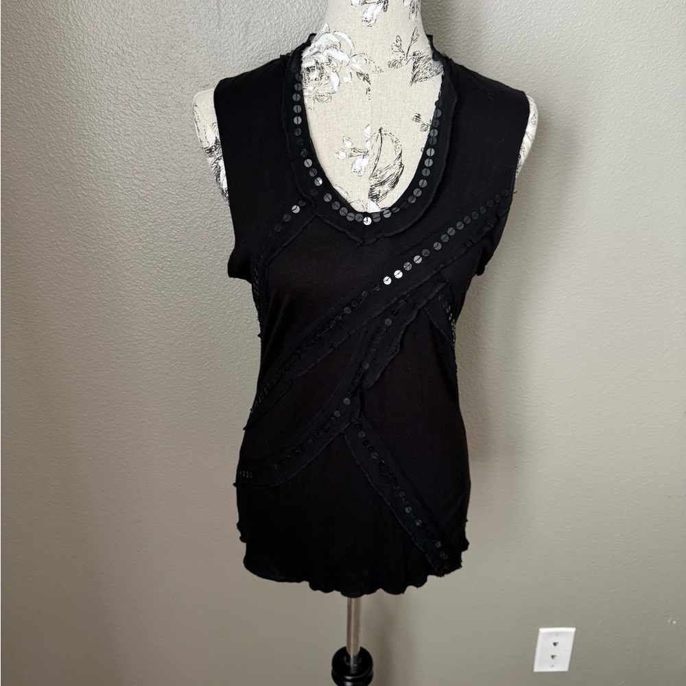 Black Sleeveless Top with Sequin Detail